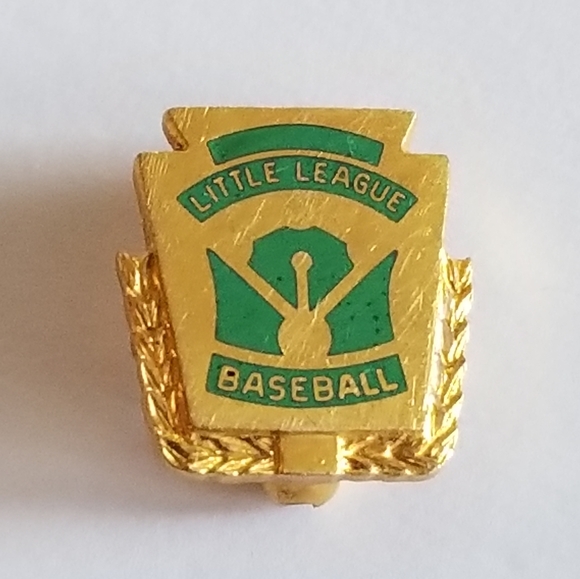 Vintage Jewelry - Vintage little league baseball collar stud pin green enamel gold tone